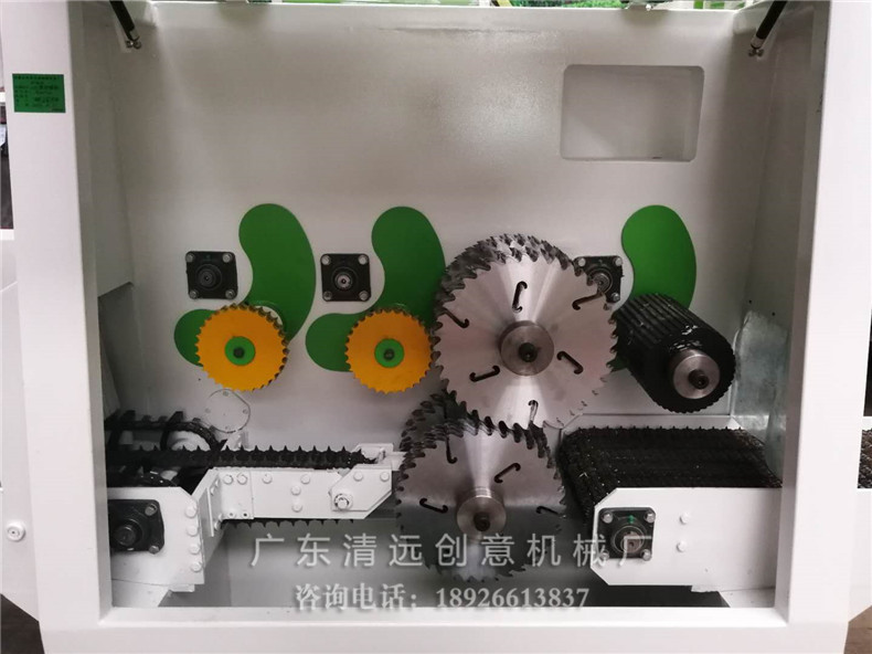圓木多片鋸內(nèi)倉結(jié)構(gòu)，采用上下軸多片鋸，超薄鋸片